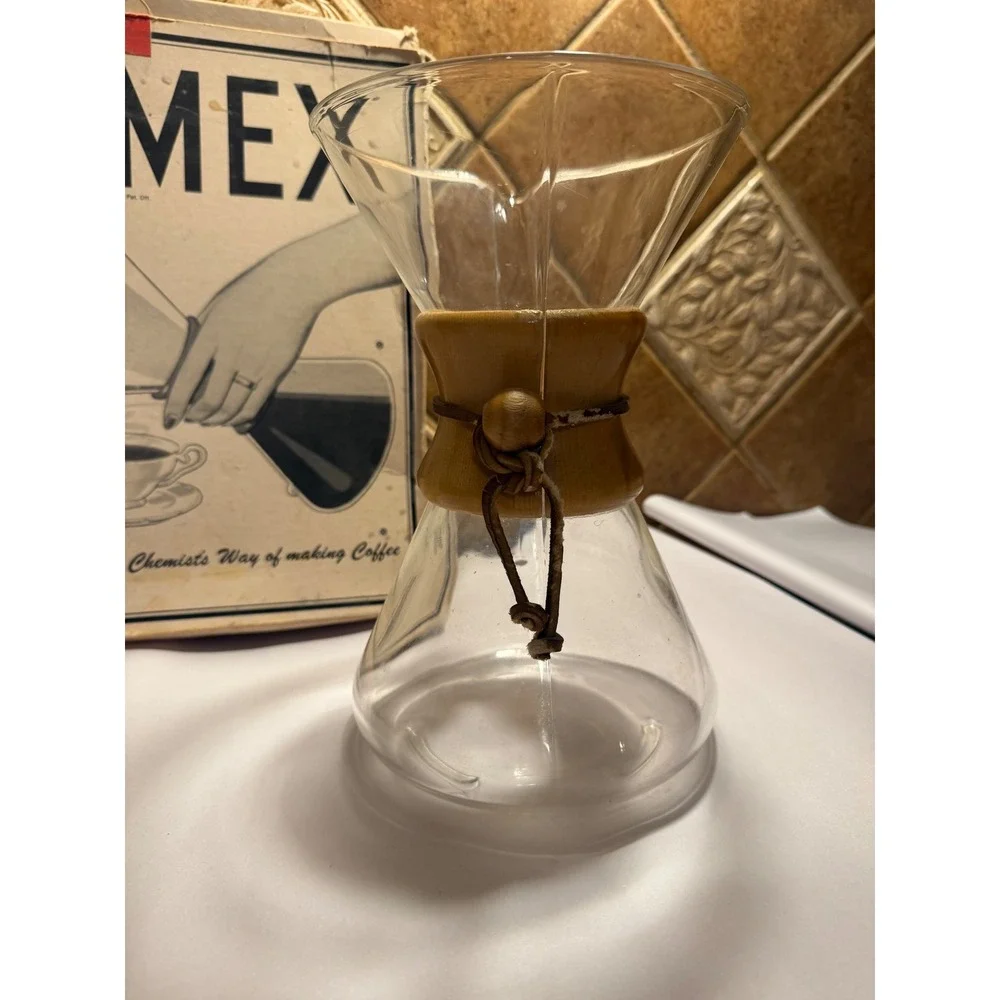 Vintage Chemex Pyrex Glass Pour Over Coffee Maker with Original Box Made in USA